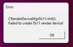 Ошибка «Failed to create Dx11 render device»